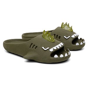 Chinelo Feminino Slide Sharky Fun Tubarão Punck Militar Divertido + 1 Barbatana Extra