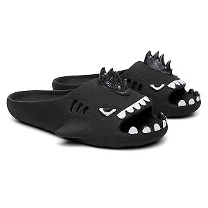 Chinelo Feminino Slide Sharky Fun Tubarão Punck Preto Divertido + 1 Barbatana Extra
