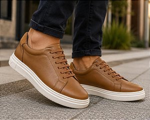 Sapatênis Masculino em Couro e Camurça com Elástico
