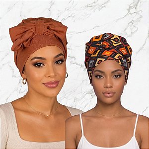 KIT 1 TOUCA CARACOL TRIBAL + 1 TOUCA PLOPPING TERRACOTA
