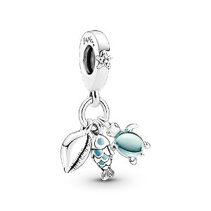 Charm Prata Pendente Peixe, Tartaruga Marinha e Concha