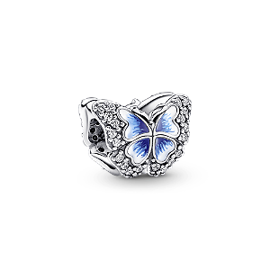 Charm Prata Borboleta Azul Brilhante