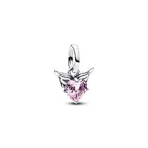 Mini Charm Prata Pendente Coracao Alado Rosa