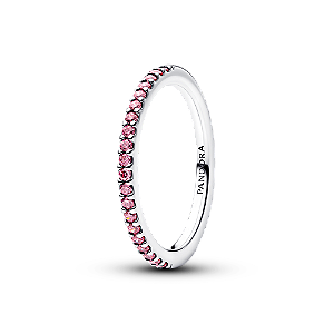 Anel De Prata Em Pave Rosa