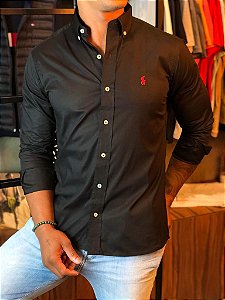 CAMISA RALPH LAUREN XADREZ AZUL ML PONEY PRETO - HENRI STORE MULTIMARCAS