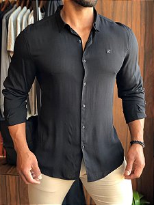 CAMISA ZIP OFF RELAXED FIT ML PRETO
