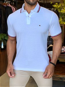 POLO TOMMY HILFIGER TIPPED SLIM FIT REGULAR BRANCO