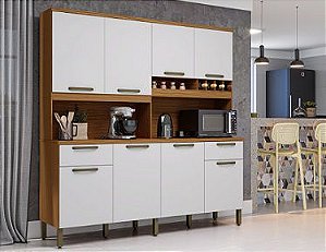 Kit Cozinha 8 Portas 2 Gavetas Cabernet Prime 100% MDF Amêndoa/ Off White - RONIPA