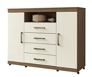 Cômoda 2 Portas 4 Gavetas Havana Master com Rodizio Jatoba Areia - SANTOS ANDIRÁ