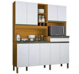 KIt Cozinha 9 Portas 1 Gaveta Merlot Perfil 100% MDF Amêndoa/ Branco - RIO DOCE