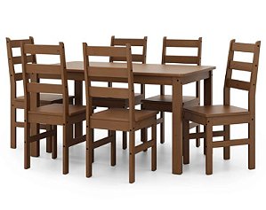 Conjunto Mesa 6 Cadeiras Bella 53-20 Verniz Nogueira - TABULAE