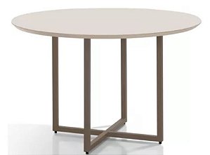 Mesa Redonda Rubia 110 Tampo MDF com Vidro Champagne - AÇO NOBRE