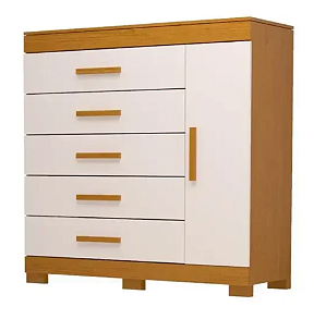 Cômoda Sapateira Rayane 5 Gavetas 1 Porta 100% MDF Cinamomo Off White - ACP MÓVEIS