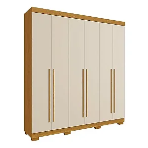 Roupeiro 6 Portas 3 Gavetas c/ Pés Agata Cinamomo Off White - ACP MÓVEIS