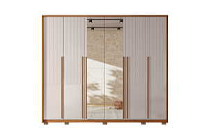 Roupeiro 6 Portas 6 Gavetas C/Espelho e Pés Quintus Lux 2.7 100% MDF Freijó Off White - CAEMMUN