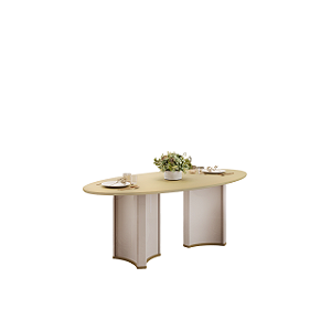 Mesa 8 Lugares Liz Orgânico 218X108 Vidro Off White/ Branco - DJ MÓVEIS
