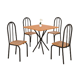 Conjunto Mesa 4 cadeiras Ubatura 70X70 Tb Preto Tpo BR Cadeira Tec. Corino Jambo - MÓVEIS TEIXEIRA