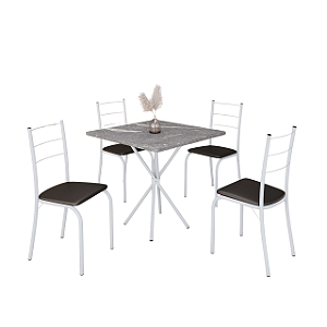 Conjunto Mesa 4 Cadeira Marica 70X70 Tb Branco Tp Granito Topázio Tec. Corino Preto - MÓVEIS TEIXEIRA