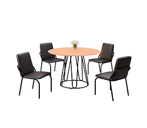 Conjunto Mesa 4 cadeira Omega 90X90 TB RD Preto Proa Cad. Malibu Tec. Corino Preto - MÓVEIS TEIXEIRA