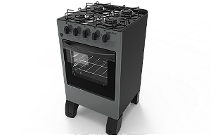 Fogão 4 Bocas Carina Mesa de Vidro Preto - BRASLAR