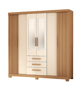 Roupeiro 2 Portas 3 Gavetas c/ Espelho Durban 2018r-515 Canelato Rustico 3D Natura - ATUALLE MÓVEIS