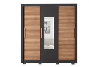 Roupeiro 3 Portas 2 Gavetas Chile 1.9 C/ Espelho Preto - Freijó - CAEMMUN