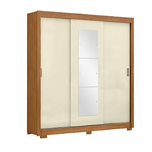 Roupeiro 3 Portas 4 Gavetas c/ Espelho City 4035-77 Cinamomo/ Off White - MAXEL