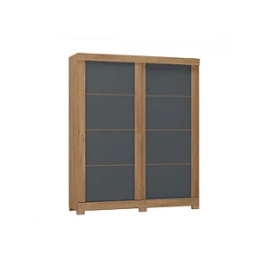 Roupeiro 2 Portas 2 Gavetas Montana 2198R-471 Canelato Rustico/ Grafite Natural Off White - ATUALLE MÓVEIS L