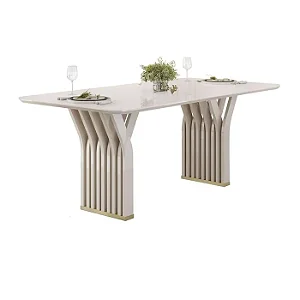 Mesa de Jantar 6 Lugares Yara 180 Tp Chanfrado Curvo Vidro Off White/ Off White - DJ MÒVEIS