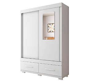 Roupeiro 2 Portas 2 Gavetas c/ Espelho Sereno Branco -CEMMUN