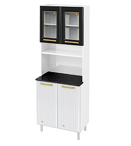 Paneleiro 4 Portas c/ Vidro Diamante New 818235-02 Preto/ Branco - TELASUL