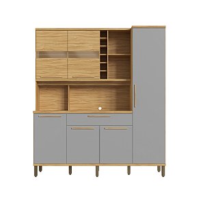 Kit Cozinha 6 Portas 1 Gaveta Touriga 100% MDF Amêndoa/ Cinza - RIO DOCE