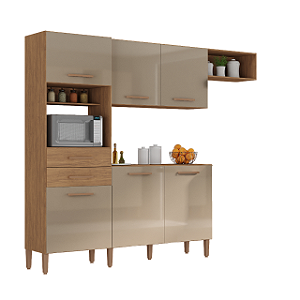 Cozinha 6 Portas 2 Gavetas Salinas Top 4244R-490 Acácia Madeirado/ Reflecta Brilho - ATUALLE MÓVEIS