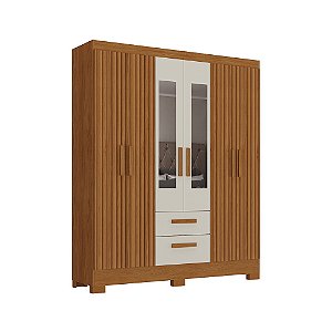 Roupeiro 6 Portas 2 Gavetas c/ Espelho Fortaleza Plus 4506R-607 Nogueira/ 3D Nogueira + Natura - ATUALLE MÓVEIS