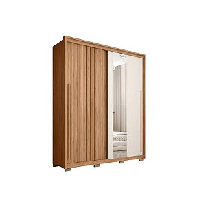 Roupeiro 2 Portas 3 Gavetas c/ Espelho Lux 1.8 100% MDF Freijó/ Off White SUED - CAEMMUN