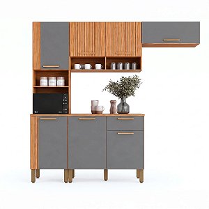 Cozinha Completa 7 Portas 1 Gaveta Grenache 100% MDF Canela/ Platina - RIO DOCE