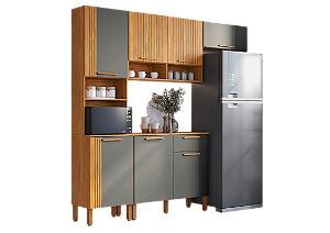 Cozinha Completa 7 Portas 1 Gaveta Grenache 100% MDF Canela/ Platina - RIO DOCE