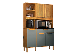 Kit Cozinha 5 Portas 1 Gaveta Chardo Frisado 100% MDF Canela Platina - RIO DOCE