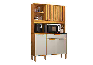 Kit Cozinha 5 Portas 1 Gaveta Chardo Frisado 100% MDF Canela/ Off White - RIO DOCE