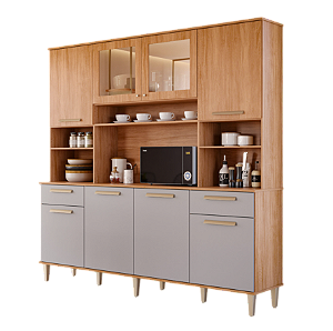 Kit Cozinha 8 Portas 2 Diamente Reflecta 100% MDF Cinamomo/ Platina - MGM MOVEIS