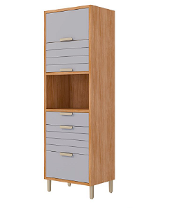 Paneleiro Torre Quente 3 Portas 2 Gavetas Eloise 100% MDF Cinamomo/ Platina - MGM MOVEIS