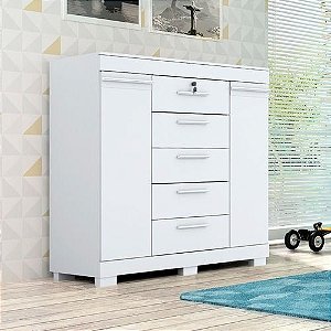 CÔMODA COM SAPATEIRA 5 GAVETAS 2 PORTAS DIANA 100% MDF BRANCO - ACP