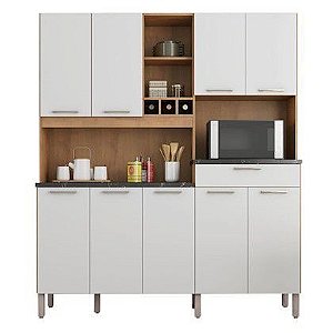 Kit Cozinha 9 Portas 1 Gaveta MERLOT PRIME 100% MDF Sevilha/ Branco  - RONIPA