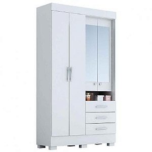Roupa 4 Portas 3 Gaveta com Espelho Débora Capelinha  100% MDF Branco - ACP MÓVEIS
