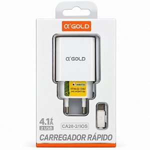 CARREGADOR DE CELULAR A'GOLD IPHONE COM 2 USB MOD. CA28-2