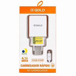 CARREGADOR DE CELULAR A'GOLD IPHONE COM 2 USB MOD. CA28-2
