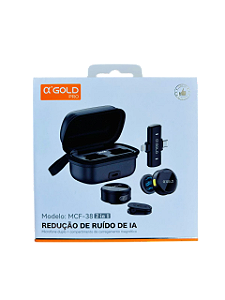 MICROFONE DE LAPELA A'GOLD SEM FIO DUPLO CASE CARREGADORA DIGITAL MCF-38