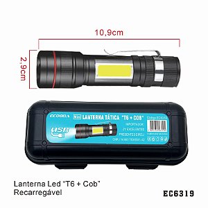 LANTERNA LED RECARREGAVEL T6 + COB EC6319
