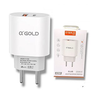 FONTE A'GOLD IPHONE 40W USB E TIPO C 9.1A CA40-4