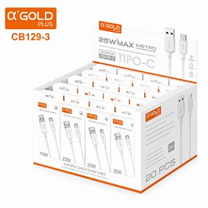 KIT 20 CABO USB A'GOLD 25W USB PARA TIPO C
